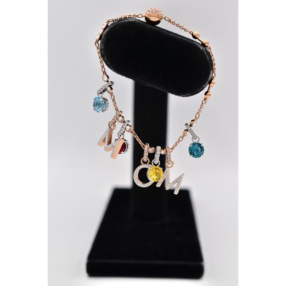 Swarovski Remix MOM Charm Dangle Strand Bracelet Red Crystal Swan Signed BinD - Picture 1 of 12